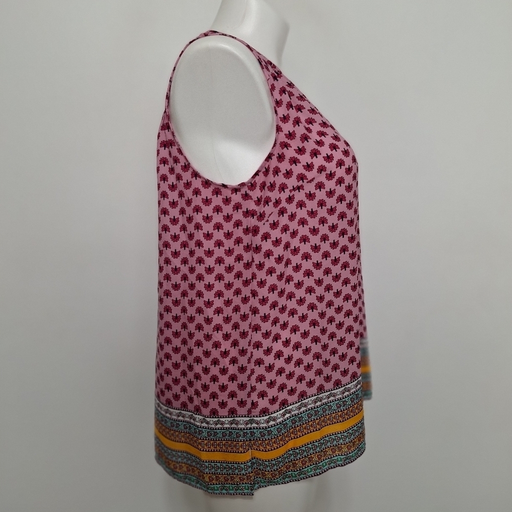 Violet Claire Sleeveless Cottagecore Pink Floral V-Neck Tunic Blouse Size 1X - Picture 4 of 9